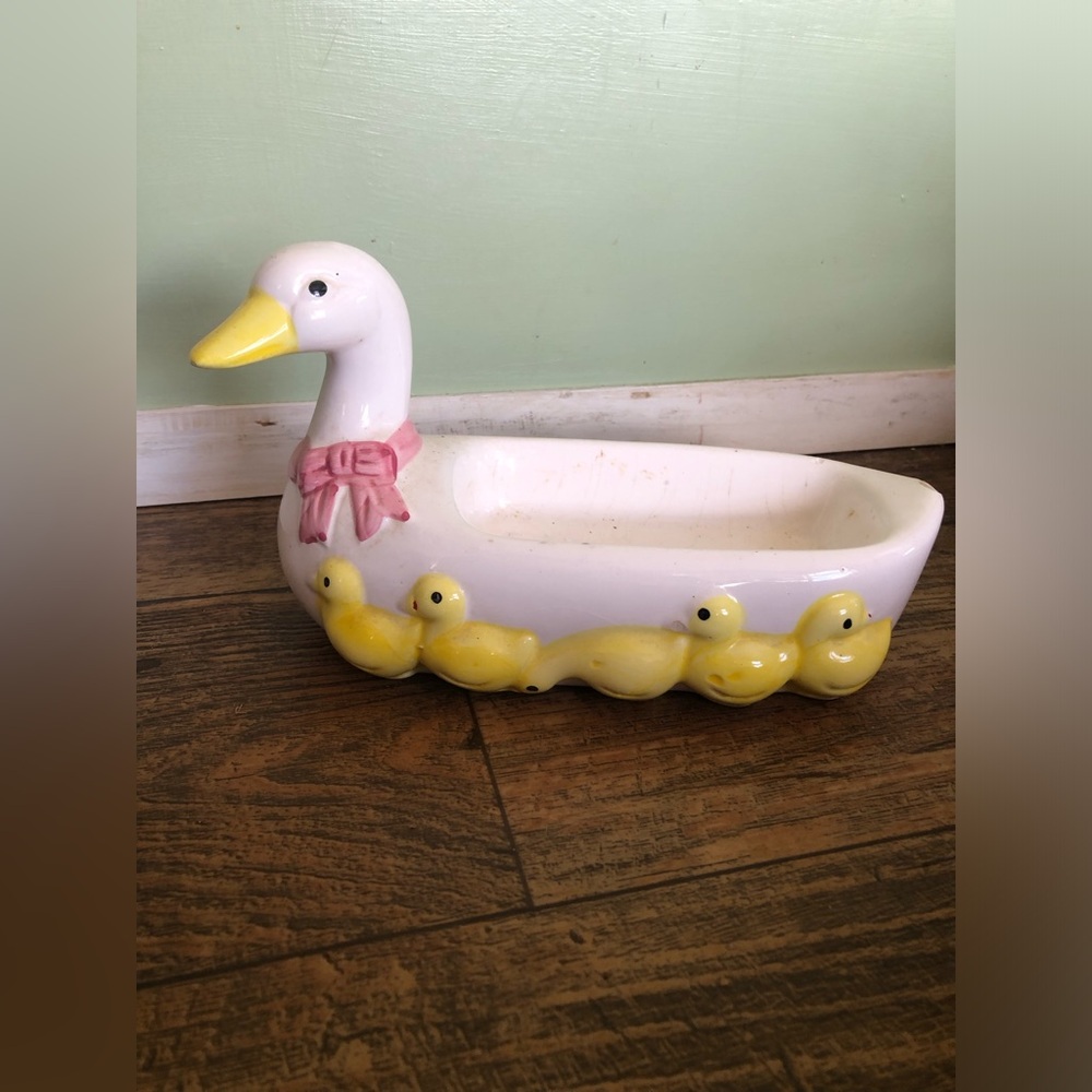 Ceramic Duck Goose Ducklings Dish Soap Crackers Dips, Vintage Cottage Core